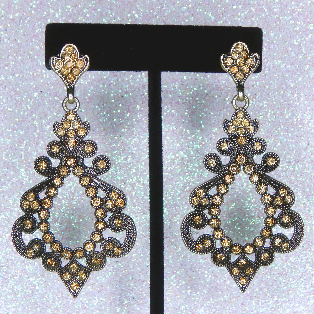 Yellow Black and Gold Crystal teardrop earrings